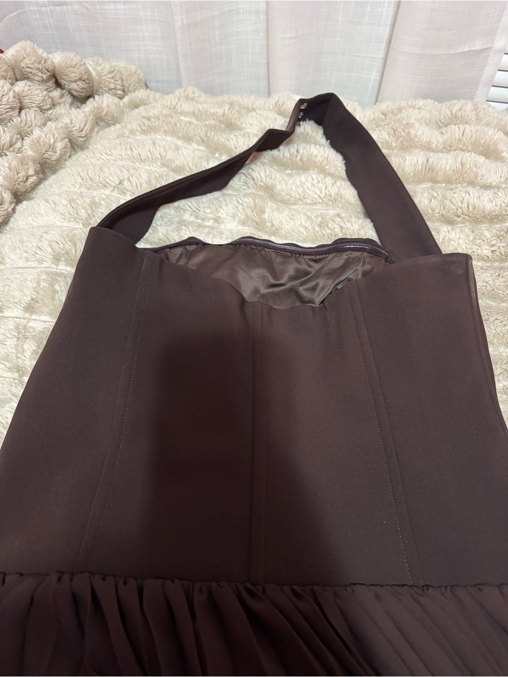 Meshki Stacie Pleated Halter Dress in Cacoa - Picture 9 of 13